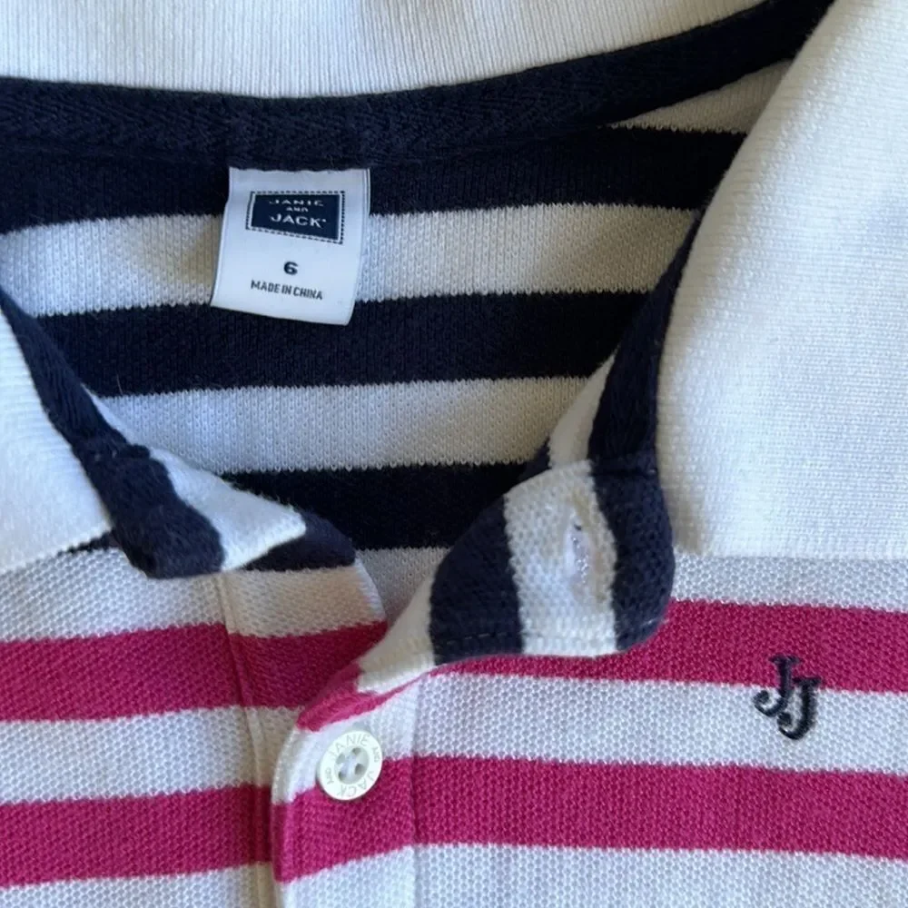 Janie and‎ Jack Shirt size 6 Navy Stripe Pink Boys